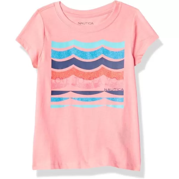 Nautica Girls Short Sleeve TShirt with Glitter Design Cotton Tee with Tagless InteriorSalmon Sea