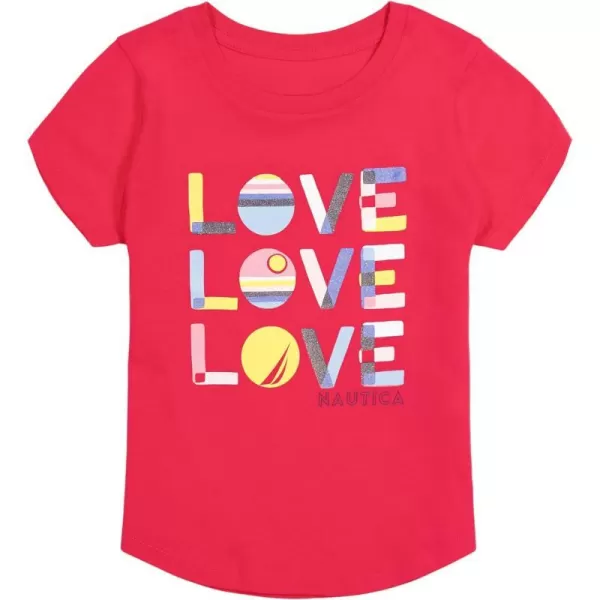 Nautica Girls Short Sleeve TShirt with Glitter Design Cotton Tee with Tagless InteriorVirtual Pink Love