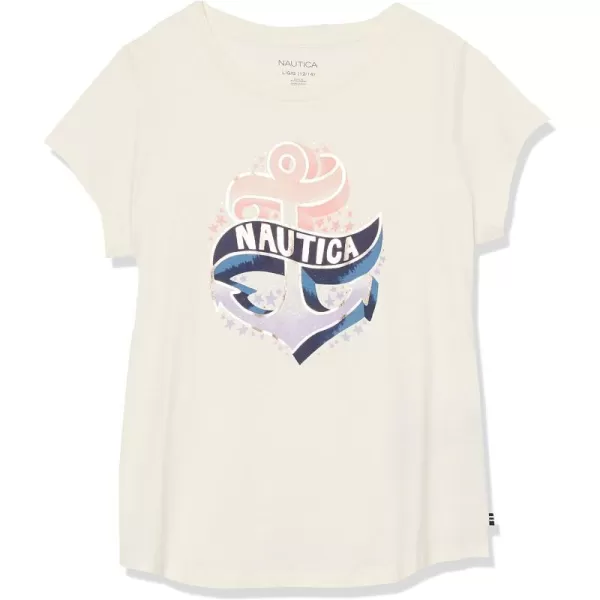 Nautica Girls Short Sleeve TShirt with Metallic Design Cotton Tee with Tagless InteriorEggnog Anchor