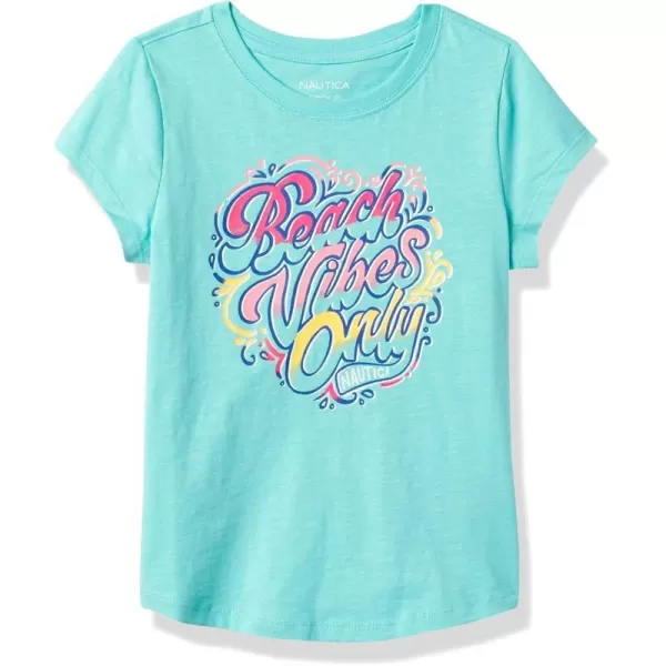 Nautica Girls Short Sleeve TShirt with Metallic Design Cotton Tee with Tagless InteriorTurquoise Vibes