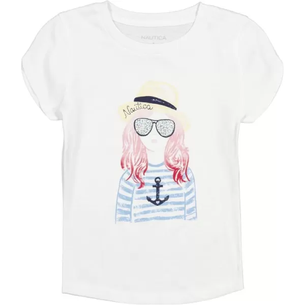 Nautica Girls Short Sleeve TShirt with Metallic Design Cotton Tee with Tagless InteriorWhite Nautica Girl