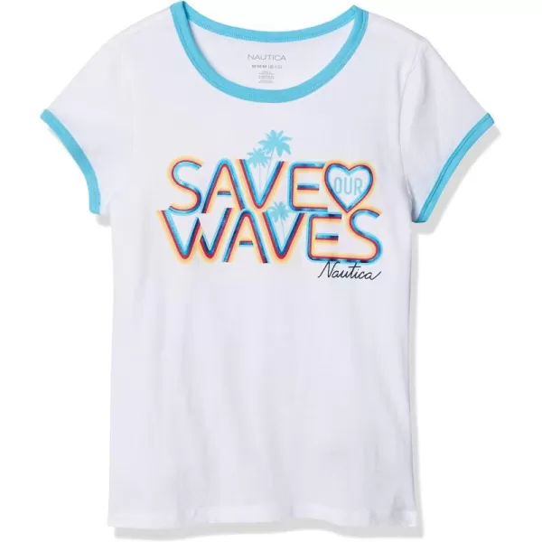 Nautica Girls Short Sleeve TShirt with Metallic Design Cotton Tee with Tagless InteriorWhite Waves