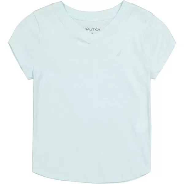 Nautica Girls Short Sleeve VNeck TShirt Solid Cotton Blend Tee with Tagless InteriorBlue Light