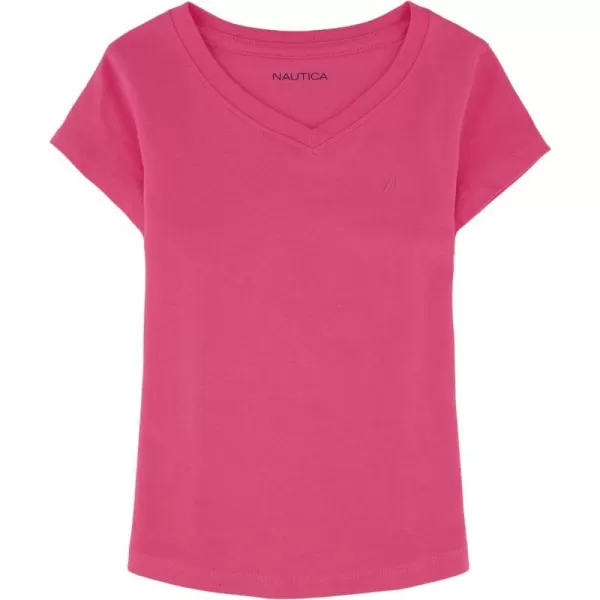 Nautica Girls Short Sleeve VNeck TShirt Solid Cotton Blend Tee with Tagless InteriorCarmine Rose