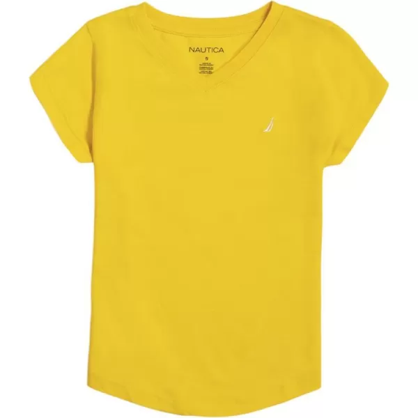 Nautica Girls Short Sleeve VNeck TShirt Solid Cotton Blend Tee with Tagless InteriorLemon