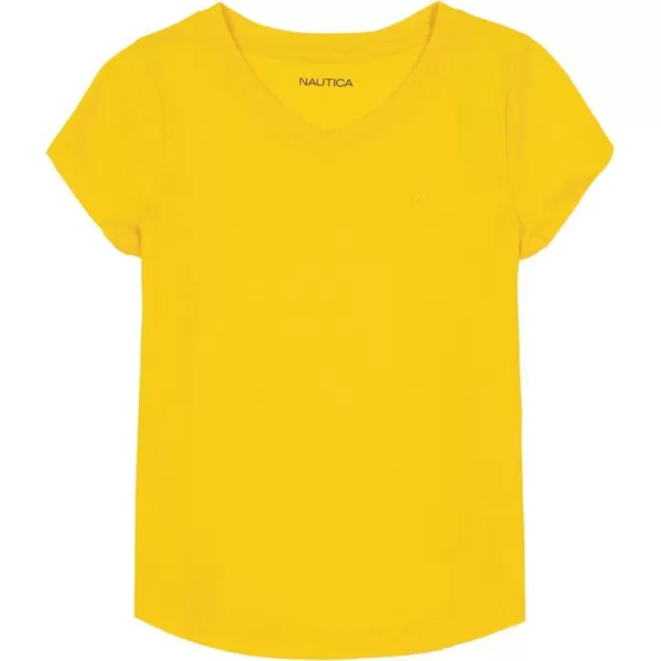 Nautica Girls Short Sleeve VNeck TShirt Solid Cotton Blend Tee with Tagless InteriorMaize