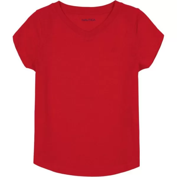 Nautica Girls Short Sleeve VNeck TShirt Solid Cotton Blend Tee with Tagless InteriorNautica Red