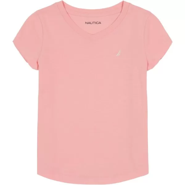 Nautica Girls Short Sleeve VNeck TShirt Solid Cotton Blend Tee with Tagless InteriorPink Dolphin