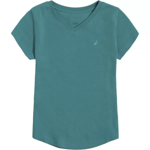 Nautica Girls Short Sleeve VNeck TShirt Solid Cotton Blend Tee with Tagless InteriorQuetzal Green