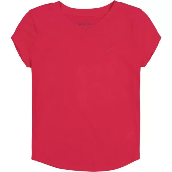 Nautica Girls Short Sleeve VNeck TShirt Solid Cotton Blend Tee with Tagless InteriorVirtual Pink