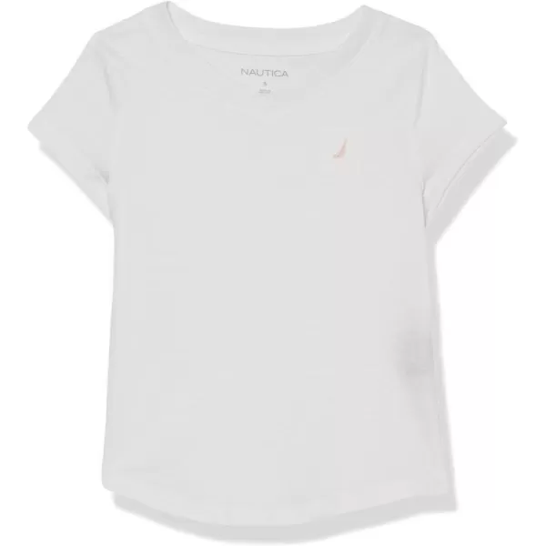 Nautica Girls Short Sleeve VNeck TShirt Solid Cotton Blend Tee with Tagless InteriorWhite