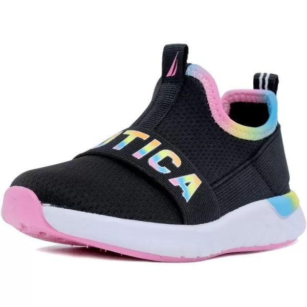 Nautica Girls SlipOn Sneaker  Athletic Running Kids Shoe for Walking Running Tennis and Sports ToddlerLittle KidBlack Bright Gradient