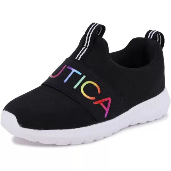 Nautica Girls SlipOn Sneaker  Athletic Running Kids Shoe for Walking Running Tennis and Sports ToddlerLittle KidBlack Rainbow