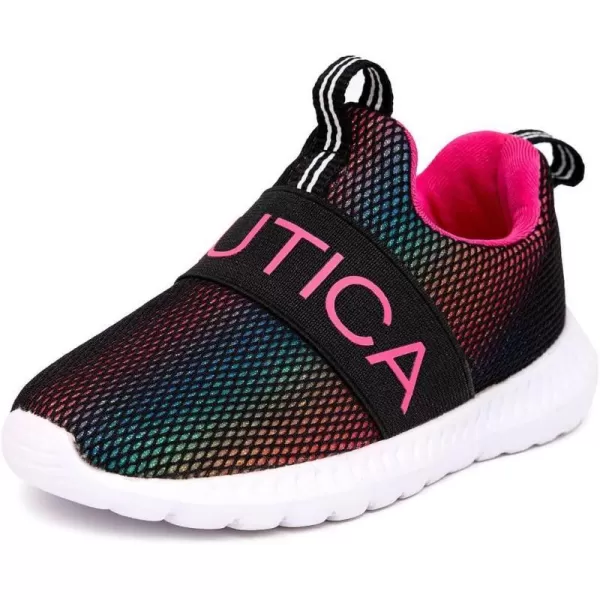 Nautica Girls SlipOn Sneaker  Athletic Running Kids Shoe for Walking Running Tennis and Sports ToddlerLittle KidBlack Rainbow Iridescent