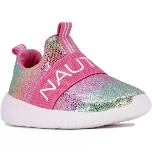 Nautica Girls SlipOn Sneaker  Athletic Running Kids Shoe for Walking Running Tennis and Sports ToddlerLittle KidDark Rainbow Holograph