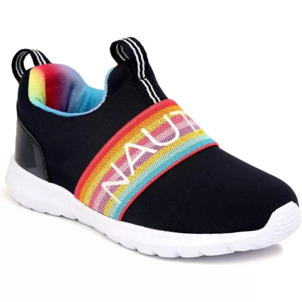 Nautica Girls SlipOn Sneaker  Athletic Running Kids Shoe for Walking Running Tennis and Sports ToddlerLittle KidNavy Rainbow Elastic