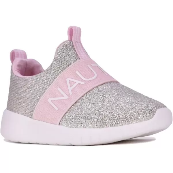 Nautica Girls SlipOn Sneaker  Athletic Running Kids Shoe for Walking Running Tennis and Sports ToddlerLittle KidSilver Glitter Pink