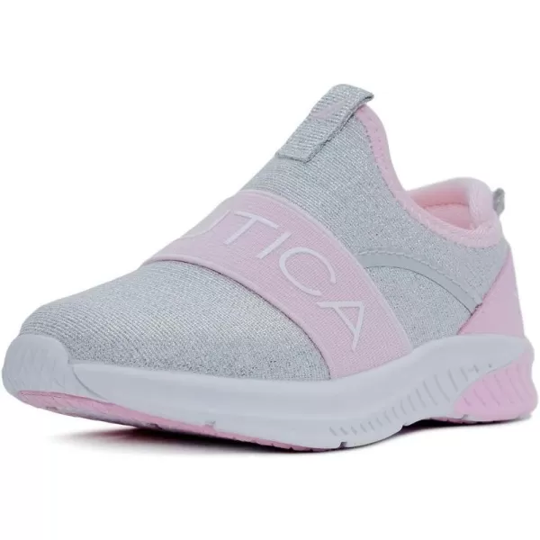 Nautica Girls SlipOn Sneaker  Athletic Running Kids Shoe for Walking Running Tennis and Sports ToddlerLittle KidSilver Met Mesh Pink