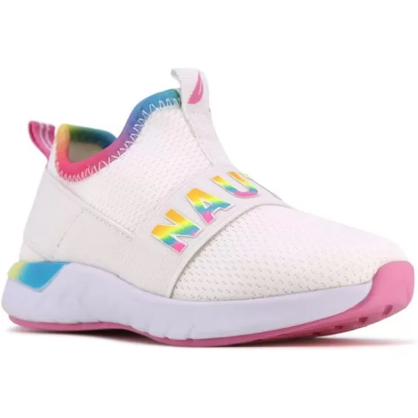 Nautica Girls SlipOn Sneaker  Athletic Running Kids Shoe for Walking Running Tennis and Sports ToddlerLittle KidWhite Bright Rainbow