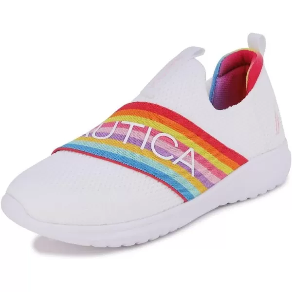 Nautica Girls SlipOn Sneaker  Athletic Running Kids Shoe for Walking Running Tennis and Sports ToddlerLittle KidWhite Rainbowpierce