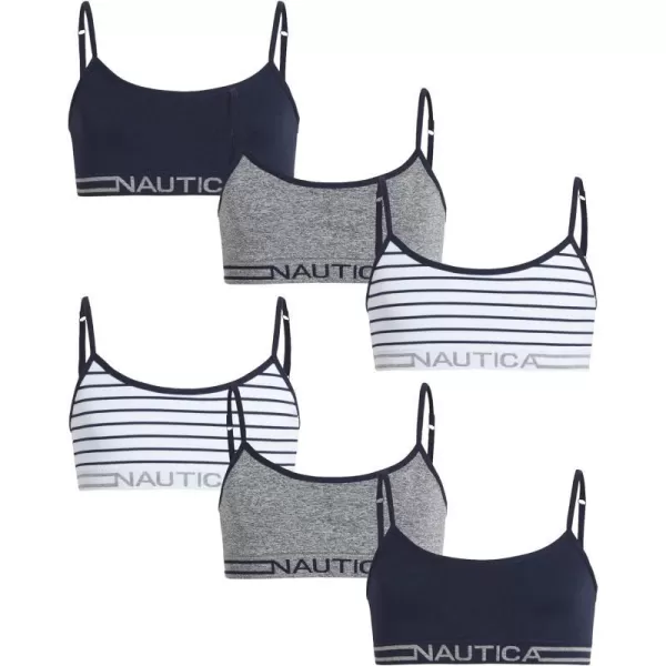 Nautica Girls Training Bra  Seamless Crop Cami Bralette 6 PackHeather GreyNavyNavy Stripe