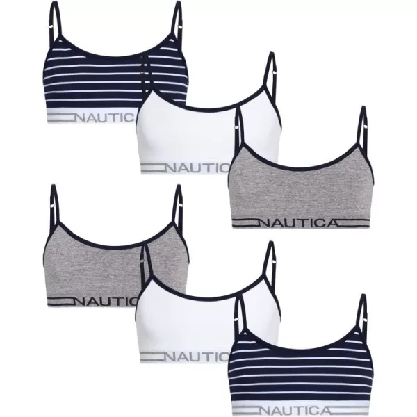 Nautica Girls Training Bra  Seamless Crop Cami Bralette 6 PackNavy StripeWhiteGrey