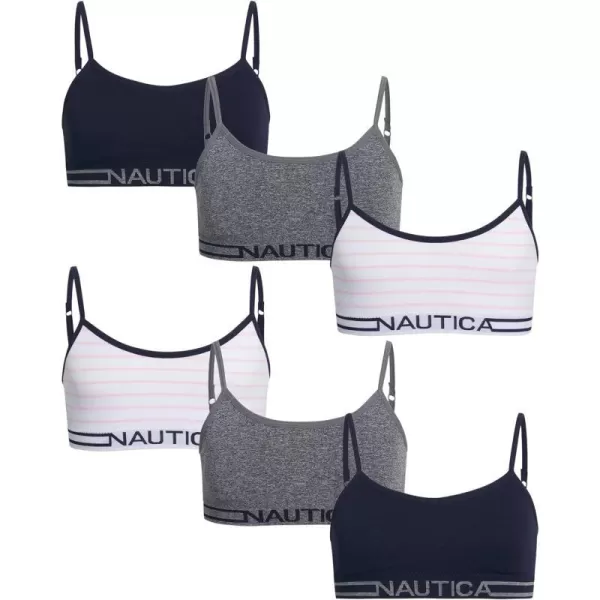 Nautica Girls Training Bra  Seamless Crop Cami Bralette 6 PackNavyGreyBlue Stripes