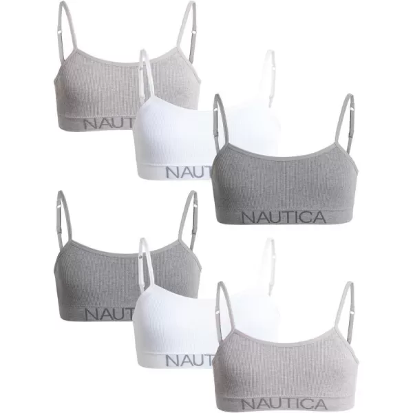 Nautica Girls Training Bra  Seamless Crop Cami Bralette 6 PackWhiteLight Heather GreyMedium Heather Grey