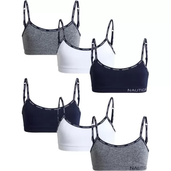 Nautica Girls Training Bra  Seamless Crop Cami Bralette 6 PackWhiteNocturnal NavyMedium Heather Grey