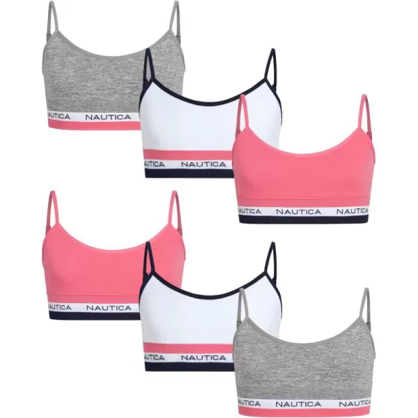 Nautica Girls Training Bra  Seamless Crop Cami Bralette 6 PackWhitePinkLight Heather Grey