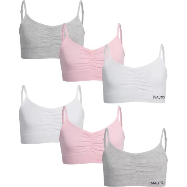 Nautica Girls Training Bra  Stretch Cotton Crop Cami Bralette 6 PackLight PinkWhiteHeather Grey