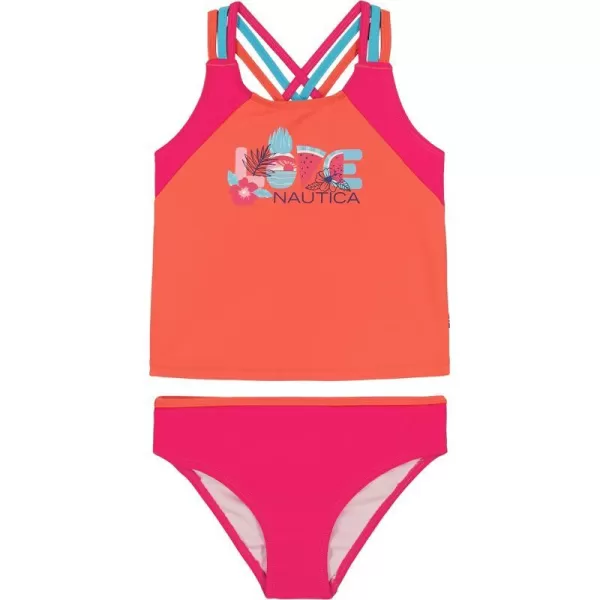 Nautica Girls TwoPiece Bikini Swimsuit Set UPF 50 Sun Protection QuickDry Bathing SuitHot Coral