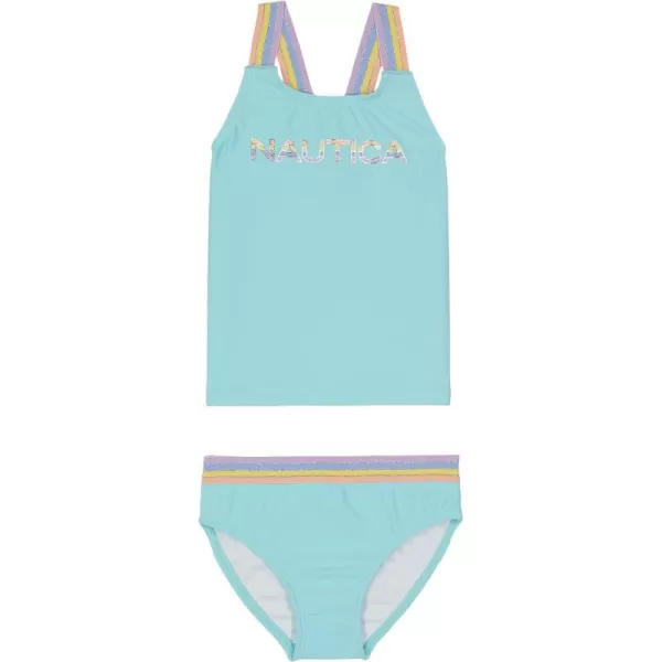 Nautica Girls TwoPiece Bikini Swimsuit Set UPF 50 Sun Protection QuickDry Bathing SuitTangerine Turquoise