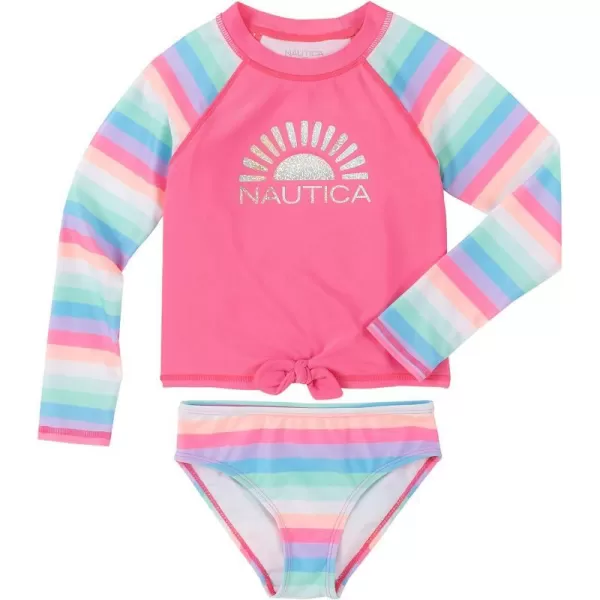 Nautica Girls TwoPiece Rashguard Swimsuit Set UPF 50 Sun Protection QuickDry Bathing SuitPink Sunset