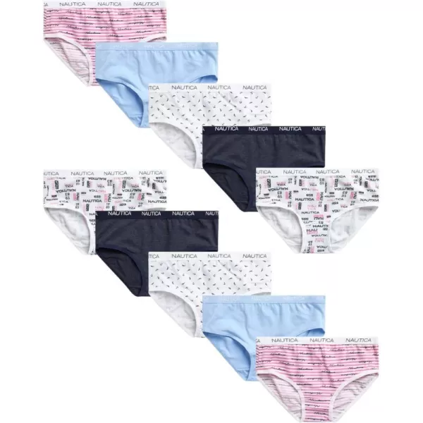 Nautica Girls Underwear  Stretch Cotton Briefs 10 PackWhite PrintNavyStripe