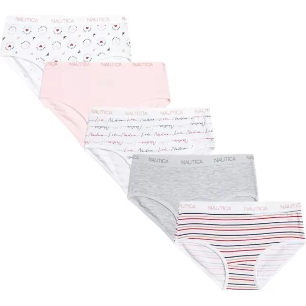 Nautica Girls Underwear  Stretch Cotton Briefs 5 PackPrintLight GreyBlushPrint