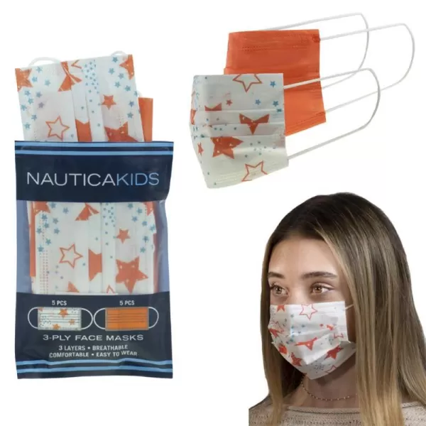 Nautica Kids 3Ply Disposable Face Masks Starry EyedCoral Solid Travel Pack 10 MasksStarry EyedCoral Solid