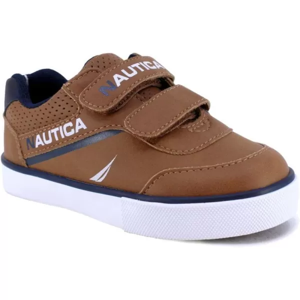 Nautica Kids Double Strap Sneakers  Casual Athletic Shoes for Boys and Girls  Durable and Comfortable Fit for Toddlers and Little KidsTan Navy Pop