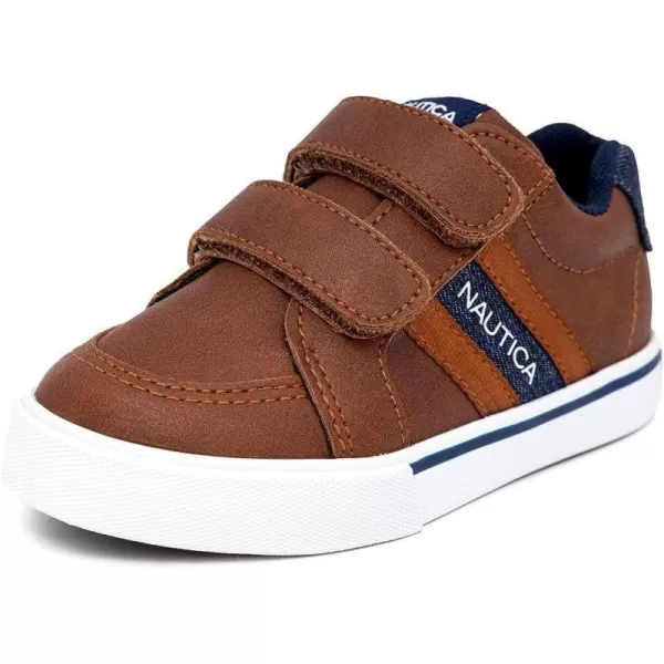 Nautica Kids Double Strap Sneakers  Casual Athletic Shoes for Boys and Girls  Durable and Comfortable Fit for Toddlers and Little KidsTan Navyadish