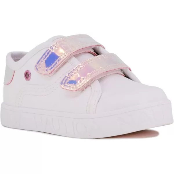 Nautica Kids Double Strap Sneakers  Casual Athletic Shoes for Boys and Girls  Durable and Comfortable Fit for Toddlers and Little KidsWhite Metallic Pink