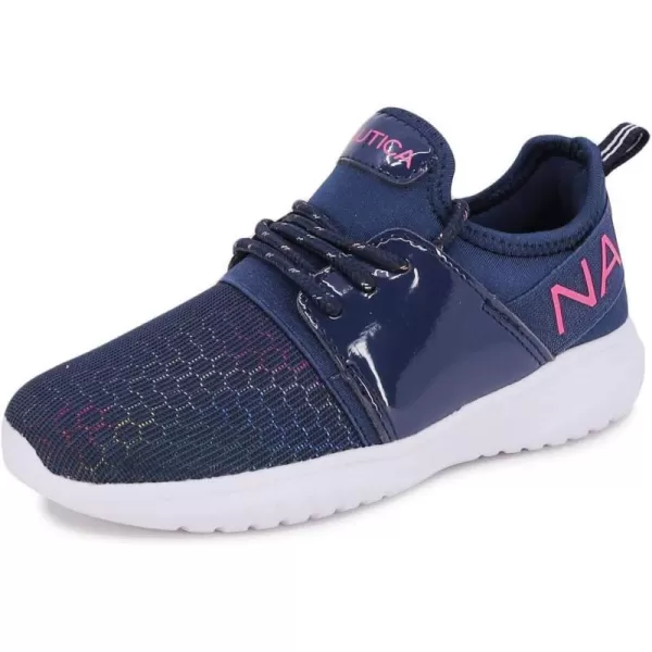 Nautica Kids Girls Metallic Fashion Sneaker LaceUp Athletic Running Shoe I kappil I Big Kid  Little Kid  ToddlerNavy Metallic