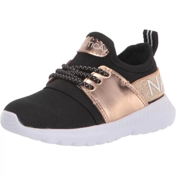 Nautica Kids Girls Metallic Fashion Sneaker LaceUp Athletic Running Shoe I kappil I Big Kid  Little Kid  ToddlerRose Gold Black