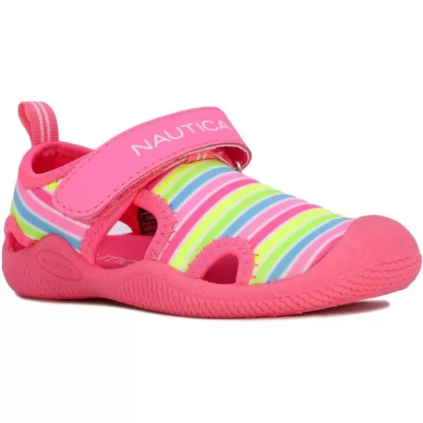 Nautica Kids Kettle Gulf Protective Water ShoeClosedToe Sport Sandal Navy Heather Print ToddlerLittle KidNeon Stripes Pink