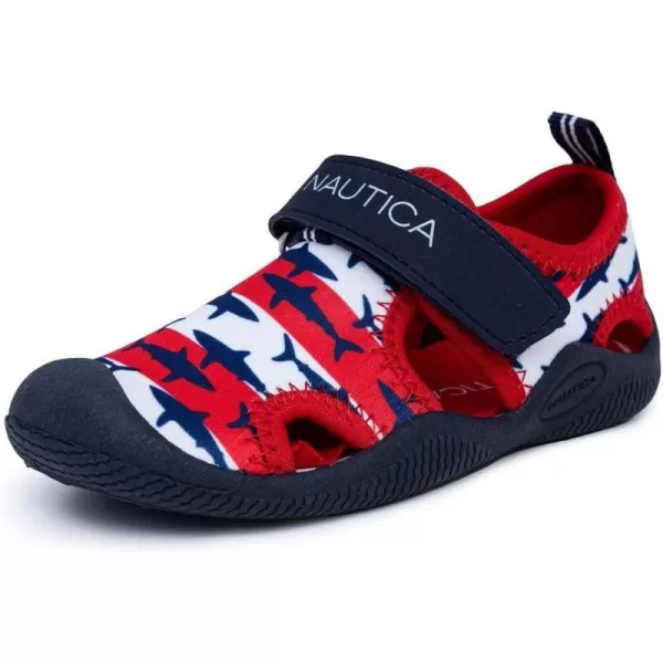 Nautica Kids Kettle Gulf Protective Water ShoeClosedToe Sport Sandal Navy Heather Print ToddlerLittle KidRwb Shark Stripe