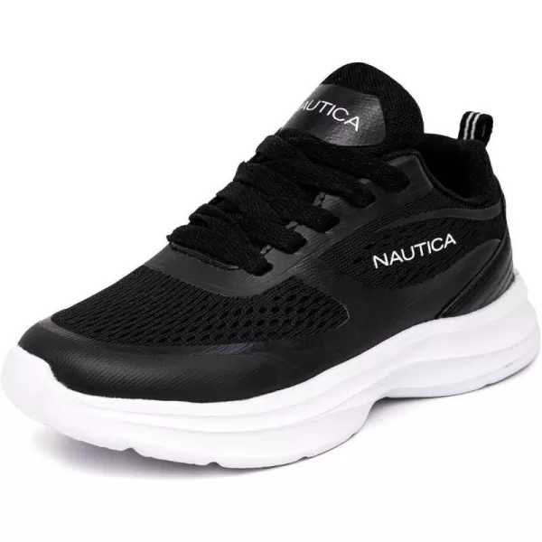 Nautica Kids Laceup Sneakers for Boys and Girls  Jelly Sole Walking Shoes Athletic Running Shoes with Chunky Cushion Heel Technology Little KidBig KidBlack White