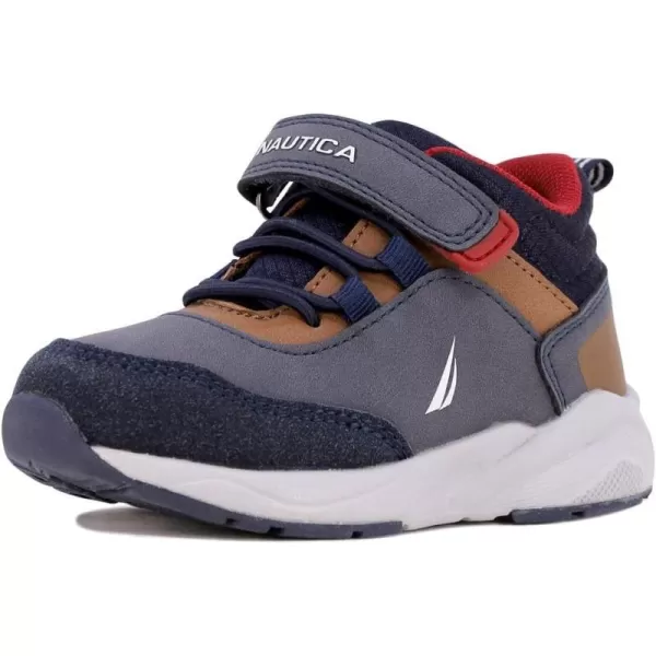 Nautica Kids Sneakers with Adjustable Strap and Bungee Straps  Comfortable Casual Shoes for Boys and Girls ToddlerLittle KidNavy Tan Redlake Sky