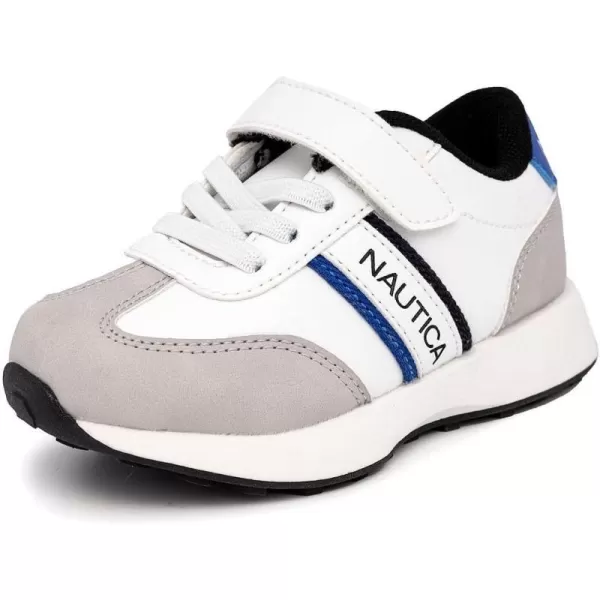 Nautica Kids Sneakers with Adjustable Strap and Bungee Straps  Comfortable Casual Shoes for Boys and Girls ToddlerLittle KidWhite Grey Blue