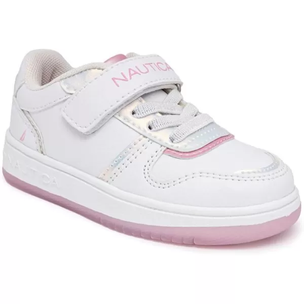 Nautica Kids Sneakers with Adjustable Strap and Bungee Straps  Comfortable Casual Shoes for Boys and Girls ToddlerLittle KidWhite Pearl Pink Metallic