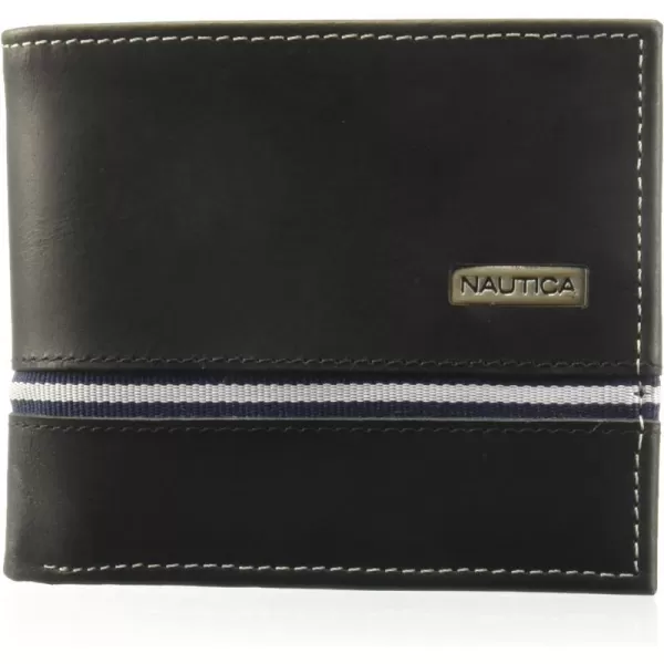 Nautica Logo Ribbon Leather WalletNautica Mens Logo Ribbon Leather Bifold Bifold Wallet Black Black