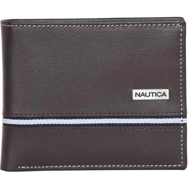 Nautica Logo Ribbon Leather WalletNautica Mens Logo Ribbon Leather Bifold Wallet Brown Brown